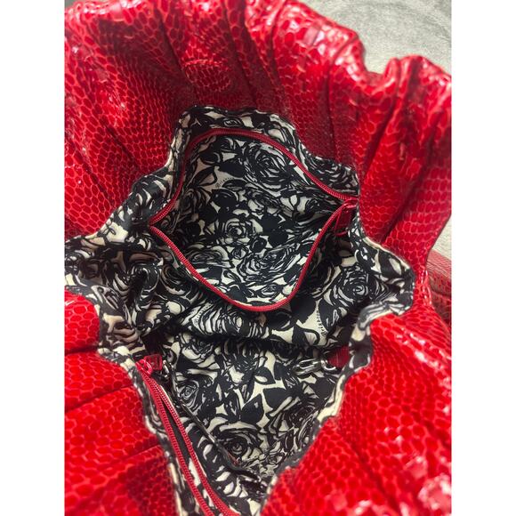 Brighton Red Patent Leather Mock Snake Skin Shoulder Bag Purse Shiny Rare - Picture 8 of 9